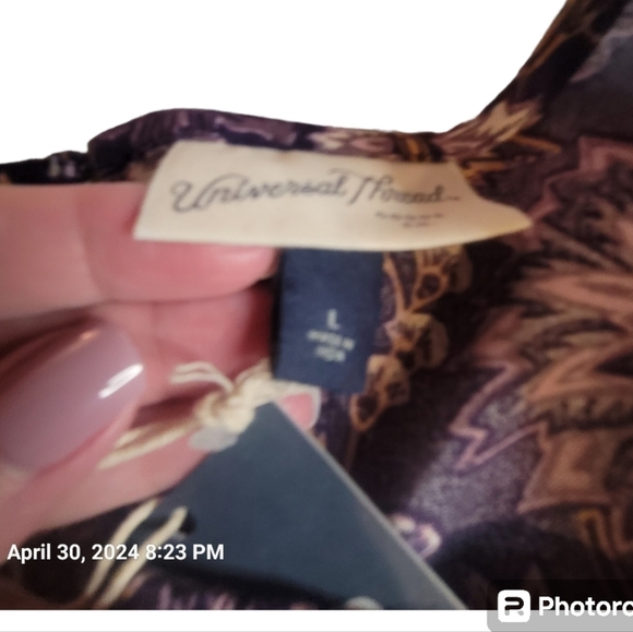 UNIVERSAL THREAD, purple floral tunic w/ puffy, long sleeves & smocking.Sz L NWT - Picture 6 of 8